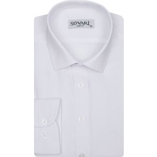 Süvari Dar Kesim Armür Desenli Beyaz Erkek Gömlek