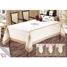 Çeyiz Diyarı Lale Nakışlı Masa Örtüsü Krem Cappucino 160X260CM