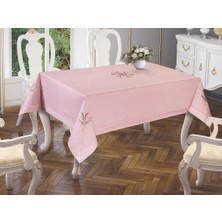 Çeyiz Diyarı Lale Nakışlı Masa Örtüsü Pudra Pudra 160X260CM