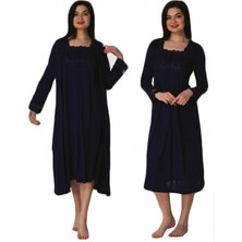 Effort 2402 Lacivert Lohusa Uzun Kol Sabahlıklı Gecelik