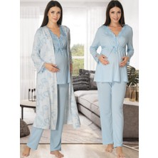 Hamile Çarşısı Effort 8094 Mavi Sabahlıklı Lohusa Pijama Takımı