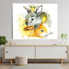 Deko Gonya  Kral Tavşan ve Kraliçe Tavşan Çizim Kanvas Tablo