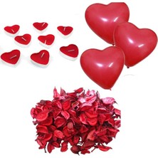 Parti Dolabı Evlilik Teklifi Paketi 1000 Gül Yaprağı 10 Kalp Balon 10 Kalp Mum