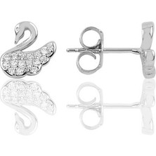 Söğütlü Silver Gümüş Pırlanta Modeli Kuğu Modeli Küpe