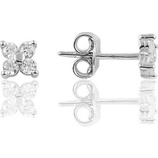 Söğütlü Silver Gümüş Rodyumlu Zirkon  Taşlı Mini Yonca Küpe