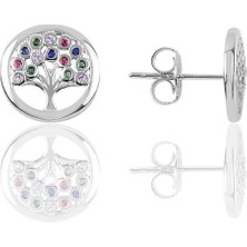 Söğütlü Silver Gümüş Renkli Taşlı Hayat Ağaçı Modeli Küpe