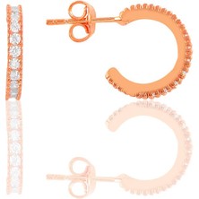 Söğütlü Silver Gümüş Rose  Zirkon Taşlı 13 mm Tamtur Halka Küpe