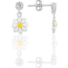 Söğütlü Silver Gümüş Taşlı  Rodyumlu Mineli Papatya Küpe