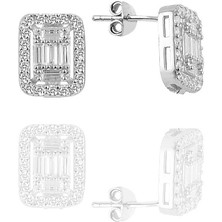 Söğütlü Silver Gümüş Rodyumlu  Gümüş Baget Taşlı Küpe