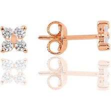 Söğütlü Silver Gümüş Rose Zirkon  Taşlı Mini Yonca Küpe