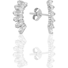 Söğütlü Silver Gümüş Rodyumlu Altı  Baget Taşlı Küpe
