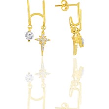 Söğütlü Silver Gümüş Altın Yaldızlı Zirkon Taşlı Çift Görünümlü Gümüş Kutup Yıldızı Kupe