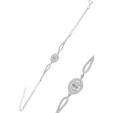 Söğütlü Silver Gümüş Rodyumlu Oval Zirkon Baget Taşlı Bileklik.