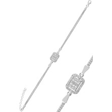 Söğütlü Silver Gümüş Rodyumlu Pırlanta Montürlü Çizgili Baget Taşlı Bileklik