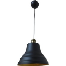 Rys Tasarım Rys Retro Metal Eskitme Duylu Siyah Içi Gold Tekli Sarkıt Avize Çap.27 cm
