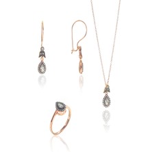 Söğütlü Silver Gümüş Rose Elmas Montürlü Damla Set
