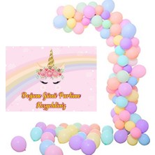 Parti Furyası Unicorn Makoron Balon Zincir Set 70x100 Cm  Çiçekli Uınicorn  Afiş