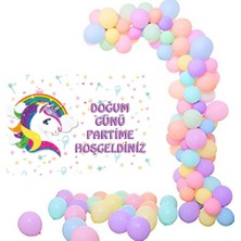 Parti Furyası Unicorn Makoron Balon Zincir Set 70x100 Cm Beyaz Unicorn Afiş