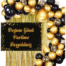 Parti Furyası Siyah Gold Balon Zinciri Ve 50x70 Cm Afişli Set