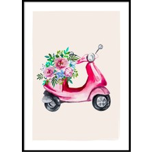 Beril Yamaç Design Studio Çiçekli Scooter Illüstrasyon Poster 30X40CM