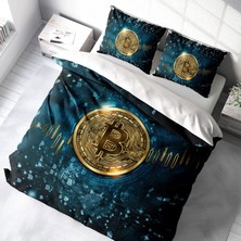 Monohome Bitcoin 3D Pamuk Saten Çift Kişilik Nevresim Takımı