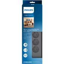 Philips SPN3140A/62 2 Metre 900J 4'lü Akım Korumalı Priz Siyah