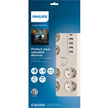 Philips SPN7060WA/62  6'lı Akım Korumalı & 5 USB Girişli Prız 900J 2 M 1 x Type C - 4 x Type A SPN7060WA/62