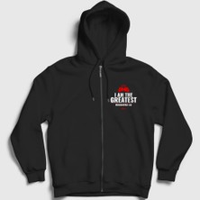 Presmono Unisex Siyah Greatest Muhammed Ali Fermuarlı Kapüşonlu Sweatshirt