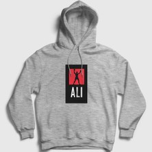 Presmono Unisex Gri Victory Muhammed Ali Kapüşonlu Sweatshirt