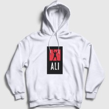 Presmono Unisex Beyaz Victory Muhammed Ali Kapüşonlu Sweatshirt