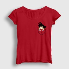 Presmono Kadın Kırmızı Pocket Goku Anime Dragon Ball T-Shirt