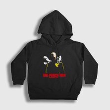 Presmono Unisex Çocuk Siyah Saitama Anime One Punch Man Kapüşonlu Sweatshirt