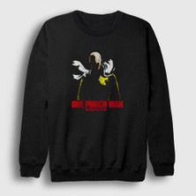Presmono Unisex Siyah Saitama Anime One Punch Man Sweatshirt