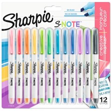 Sharpie S-Note Fosforlu Kalem; Kesik uç; 12'li Karışık Renk
