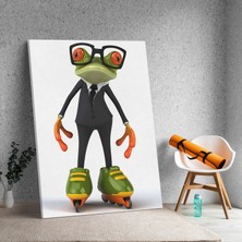 Deko Gonya Neşeli Gözlüklü Kurbağa Patent Sürüyor Kanvas Tablo