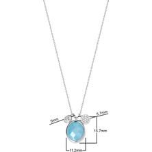 Coşar Silver Zirkon Taşlı Pırlanta Montür Gümüş Rengi Kaplama Ortası Turkuaz Taşlı Desenli Oval Gümüş Kolye