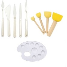 Hobialem 3 lü Yardımcı Set, Plastik Spatula, Pon Pon Fırça ve Palet