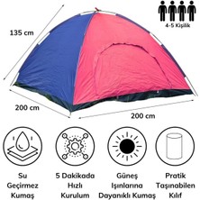 Buffer Kolay Kurulumlu Su Geçirmez Pratik Kolay Taşınabilir Kamp Çadırı 4 Kişilik (200X200X135)