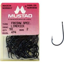 Mustad 494 Lımerıck No:2 50 Pcs