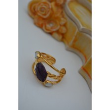 Stoneage Jewellery Kırma Ametist ve Inci Tasarım Kadın Yüzük