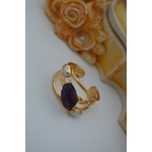 Stoneage Jewellery Kırma Ametist ve Inci Tasarım Kadın Yüzük