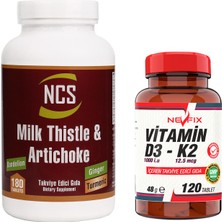 Nevfix Milk Thistle Artichoke Zerdeçal Karahindiba Zencefil Maydanoz Deve Dikeni Enginar 180 Tablet & Nevfix Vitamin D3-K2 120 Tablet