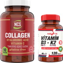 Nevfix Collagen 1000 Mg Hyaluronic Acid Vitamin C 90 Tablet & Nevfix Vitamin D3-K2 120 Tablet