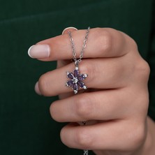 Ervanur Kadın Mor Taşlı Kamelya Çiçeği Kolye