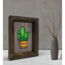 Bk Gift Kaktüs Tasarımlı Dekoratif Doğal Masif Ahşap Çerçeve 15 x 20 Cm-1