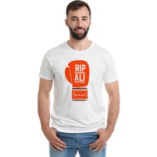Qivi Muhammed Ali Eldiven Baskılı Beyaz Erkek Örme Tshirt