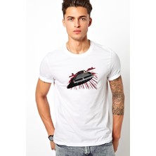 Qivi Charger Car Araba Baskılı Beyaz Erkek Örme Tshirt