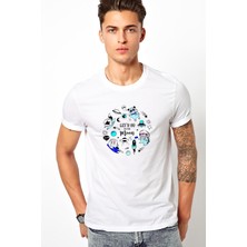 Qivi Let's Go To The Moon Baskılı Beyaz Erkek Örme Tshirt