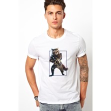 Qivi Rakun Rocket Baskılı Beyaz Erkek Örme Tshirt
