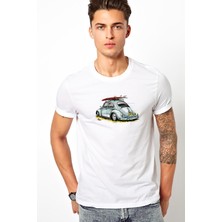 Qivi Açık Mavi Vosvos Tosbağa Baskılı Beyaz Erkek Örme Tshirt